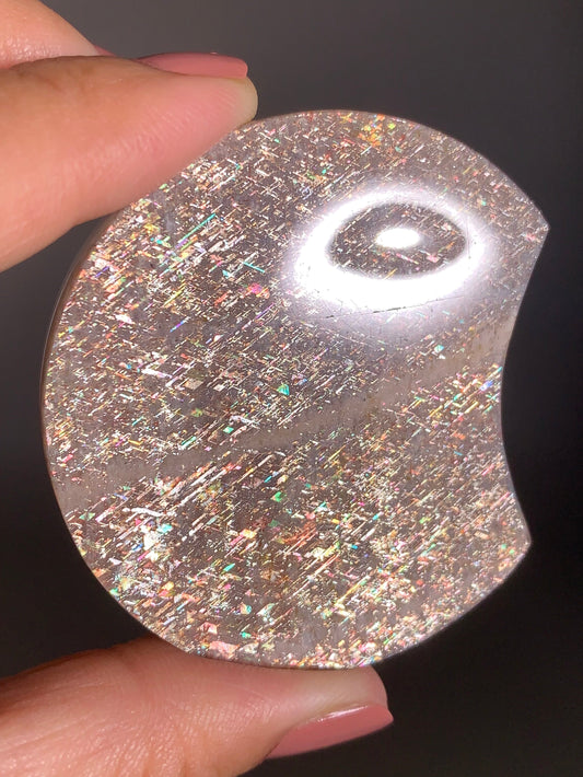 Large Polished Moon Shape Rainbow Lattice Sunstone from Tanzania