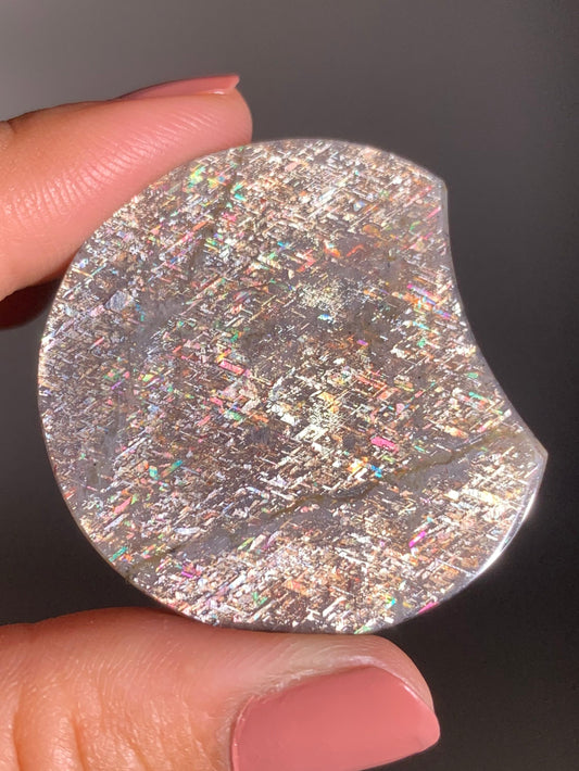 Polished Moon Shape Rainbow Lattice Sunstone from Tanzania