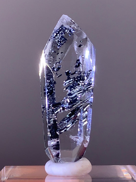 High-Quality Stibnite in Quartz Polished Freeform from Madagascar