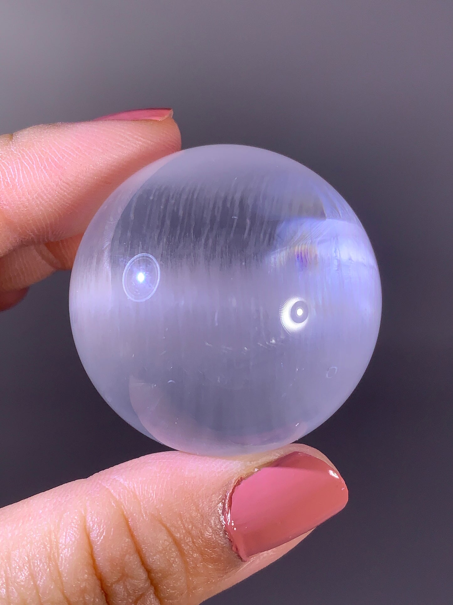 High-Quality White Amphibole Quartz Sphere with Natural Rainbow from Brazil