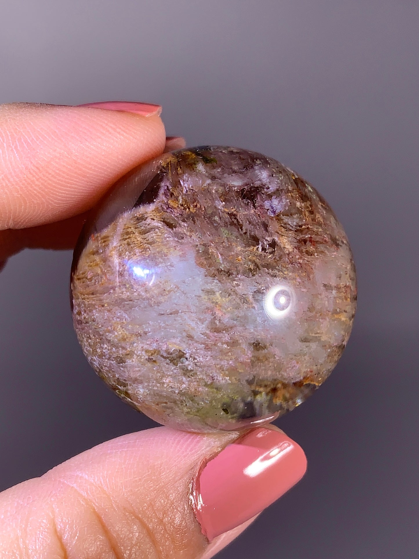 Collector’s Grade Colorful Garden Quartz Sphere with Pink Amphibole & Tourmaline Inclusions from Zambia
