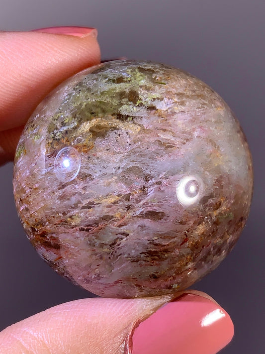 Collector’s Grade Colorful Garden Quartz Sphere with Pink Amphibole & Tourmaline Inclusions from Zambia