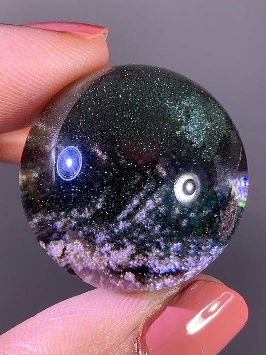 High-Quality Shimmery Deep Green & Pink Garden Quartz Sphere from Brazil