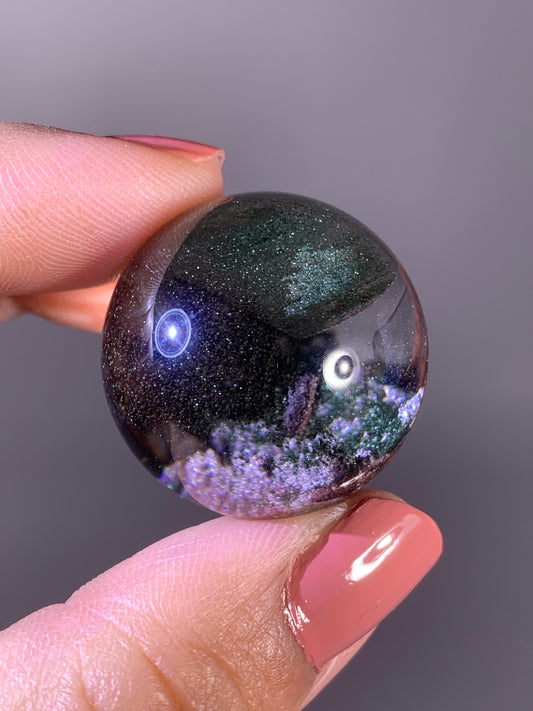 High-Quality Shimmery Deep Green & Pink Garden Quartz Sphere from Brazil