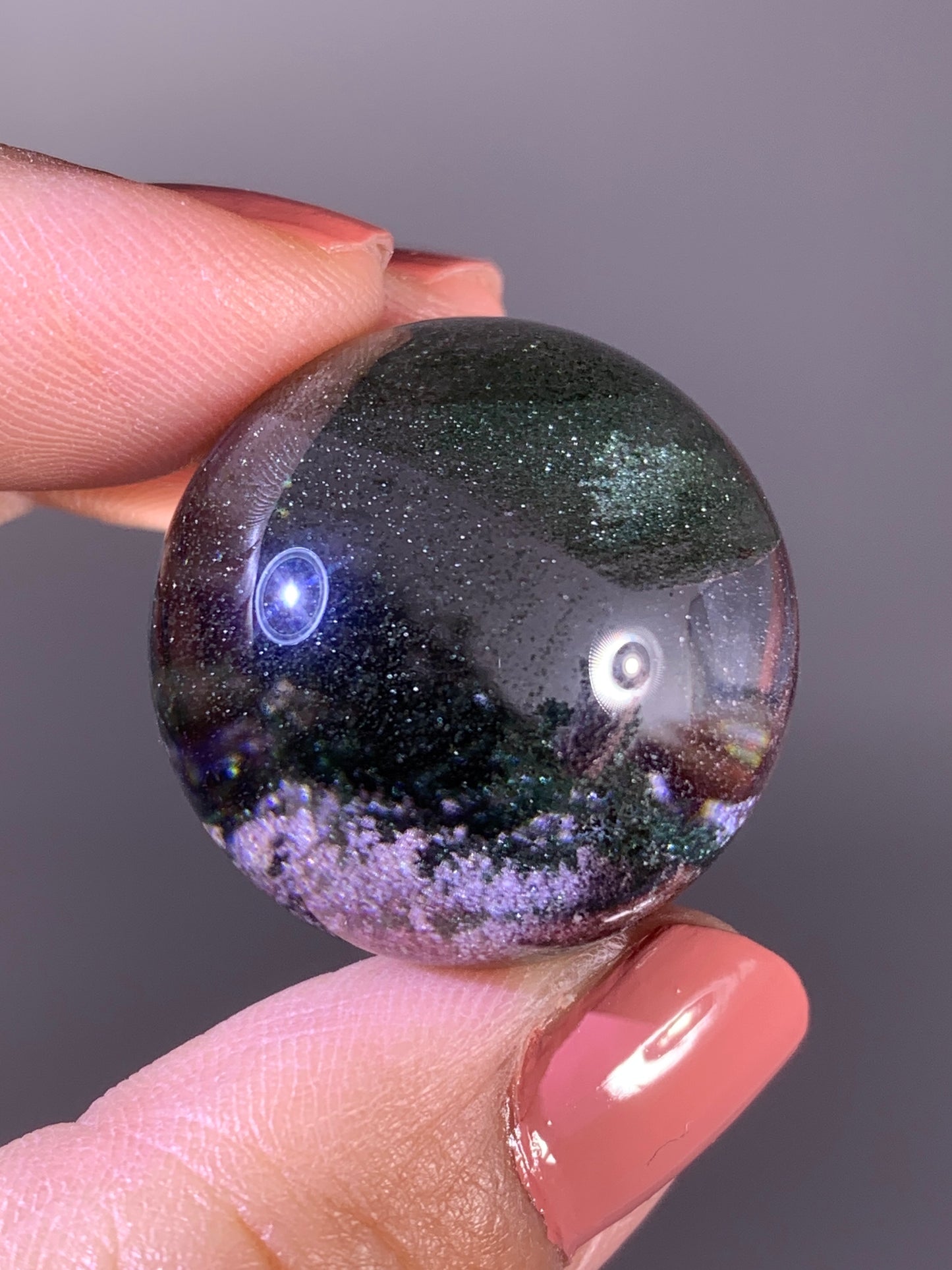 High-Quality Shimmery Deep Green & Pink Garden Quartz Sphere from Brazil