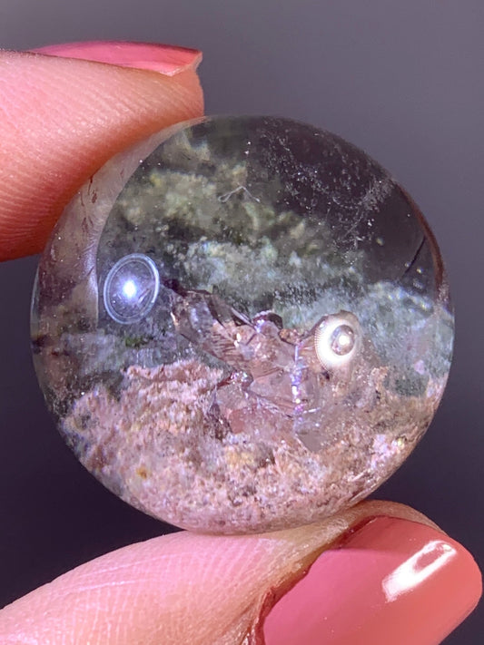 High-Quality Green & Pink Garden Quartz Sphere with Inner Quartz Cluster from Brazil