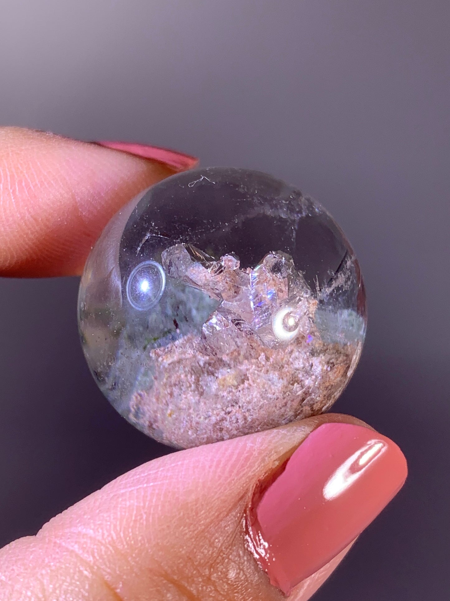 High-Quality Green & Pink Garden Quartz Sphere with Inner Quartz Cluster from Brazil
