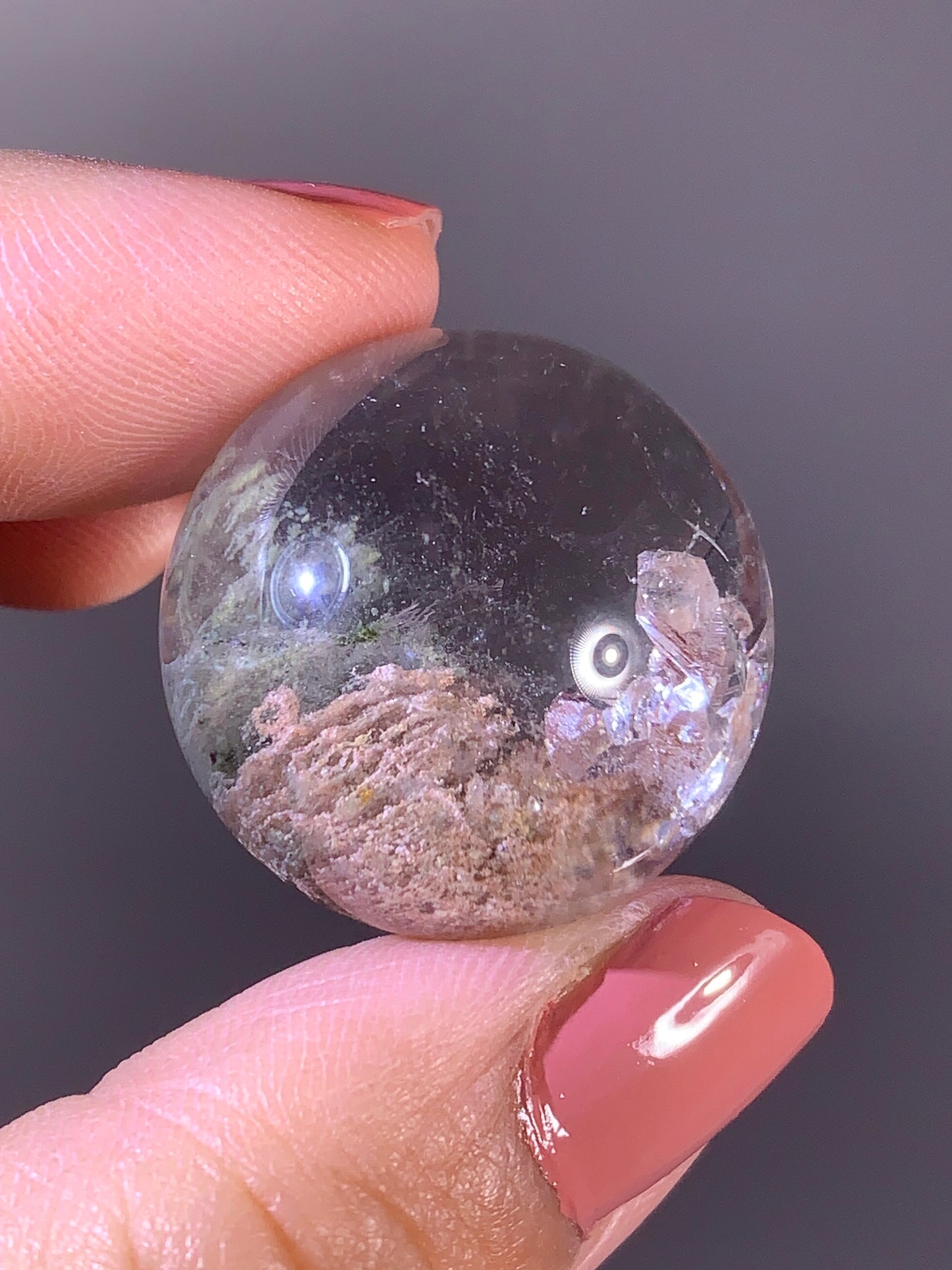 High-Quality Green & Pink Garden Quartz Sphere with Inner Quartz Cluster from Brazil