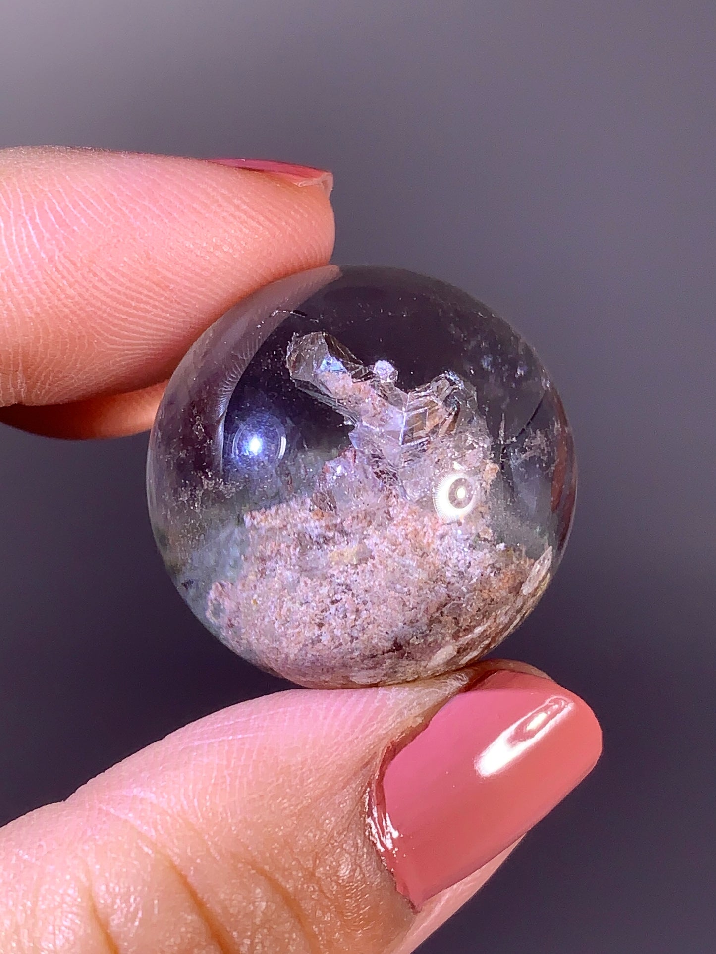 High-Quality Green & Pink Garden Quartz Sphere with Inner Quartz Cluster from Brazil