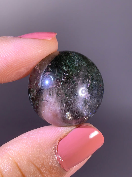 High-Quality Deep Green Garden Quartz & Pink Amphibole Crystal Sphere from Brazil