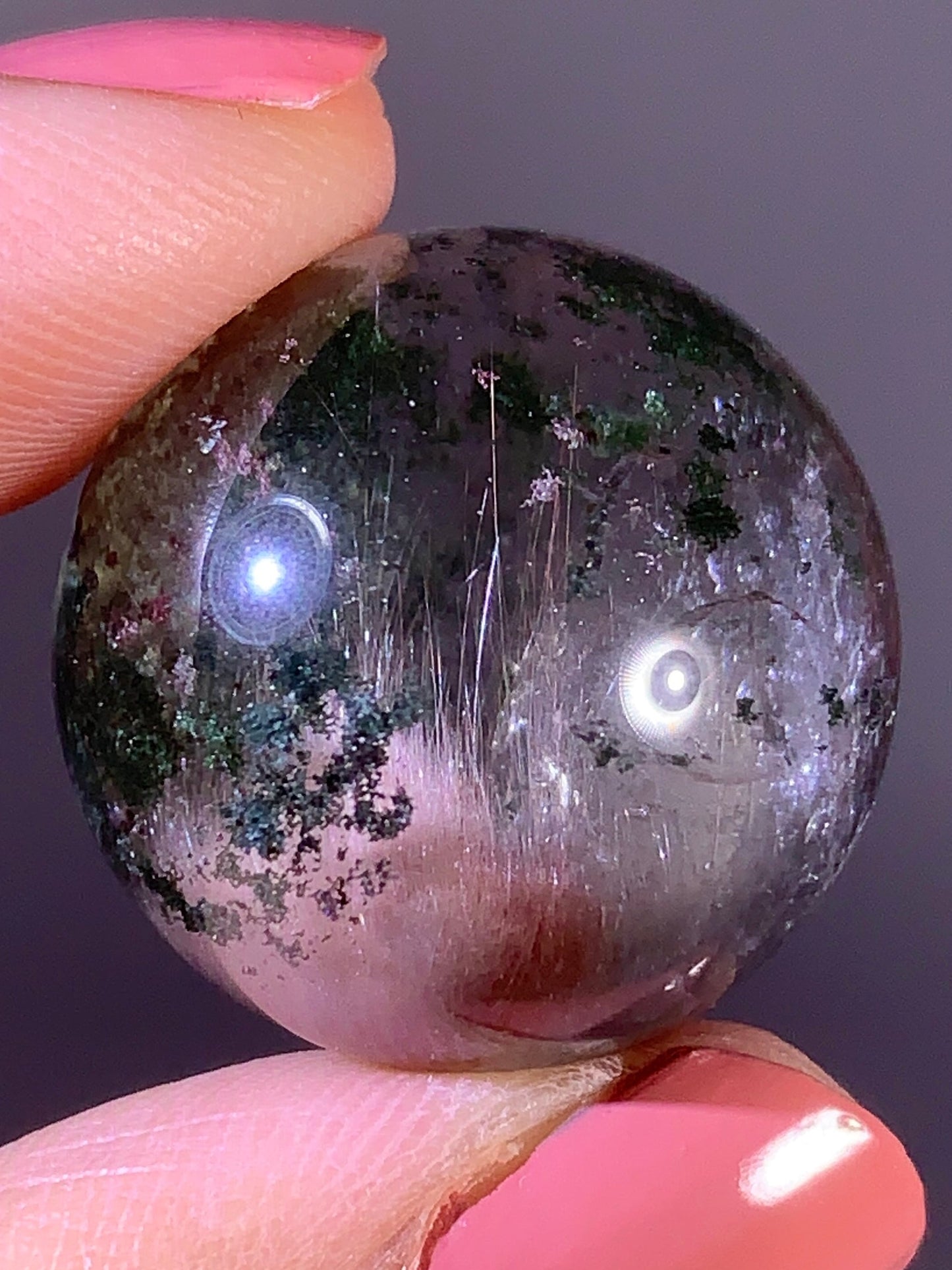 High-Quality Deep Green Garden Quartz & Pink Amphibole Crystal Sphere from Brazil