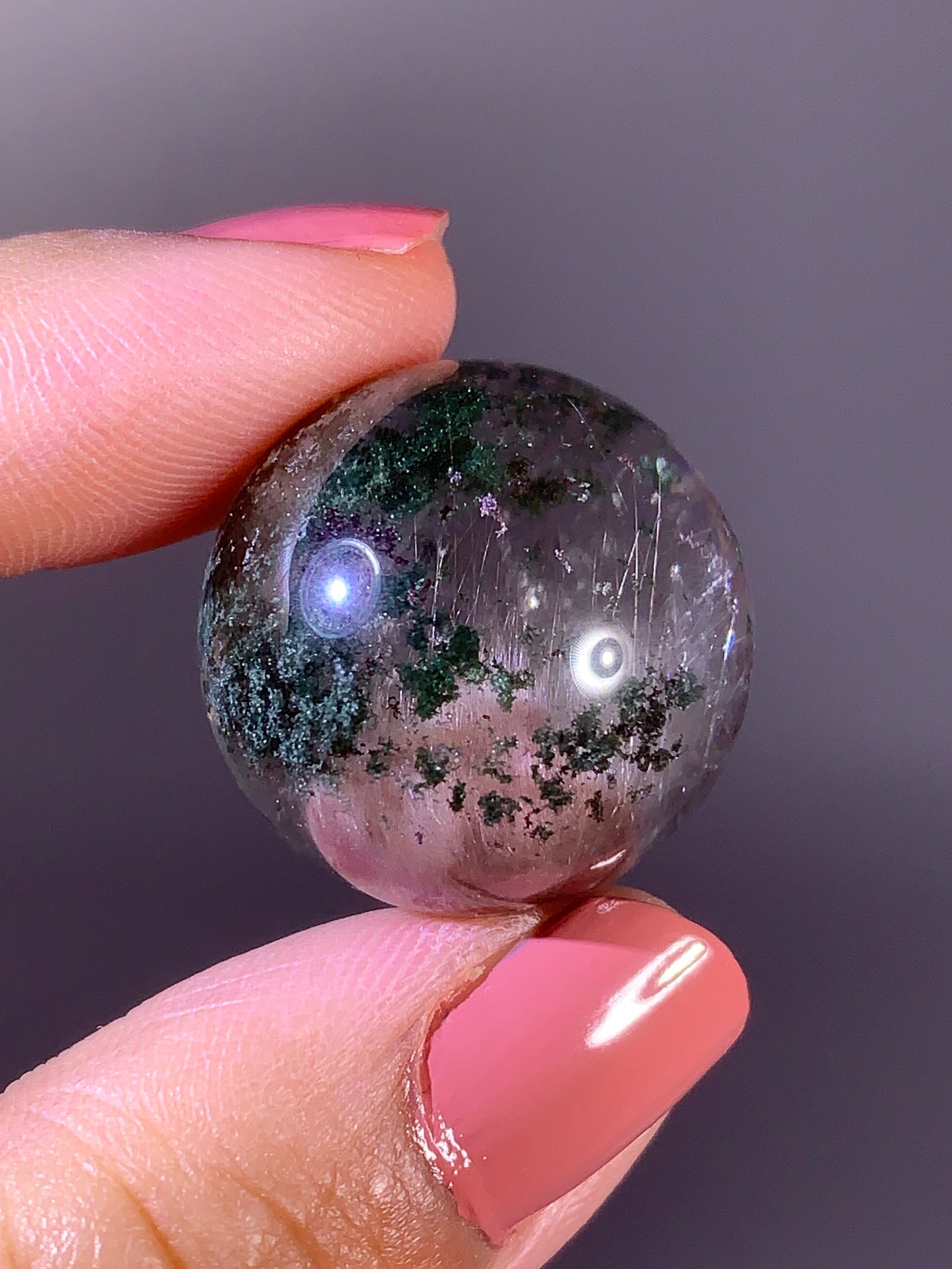 High-Quality Deep Green Garden Quartz & Pink Amphibole Crystal Sphere from Brazil
