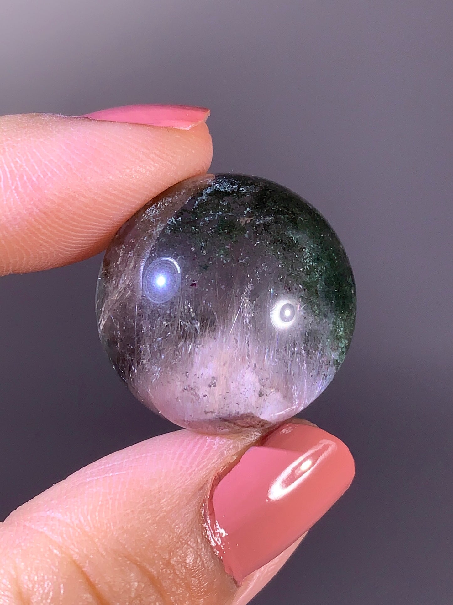 High-Quality Deep Green Garden Quartz & Pink Amphibole Crystal Sphere from Brazil