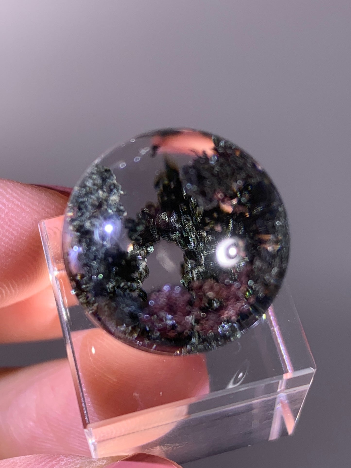 High-Quality Deep Green Noodle Formation Garden Quartz Sphere from Brazil