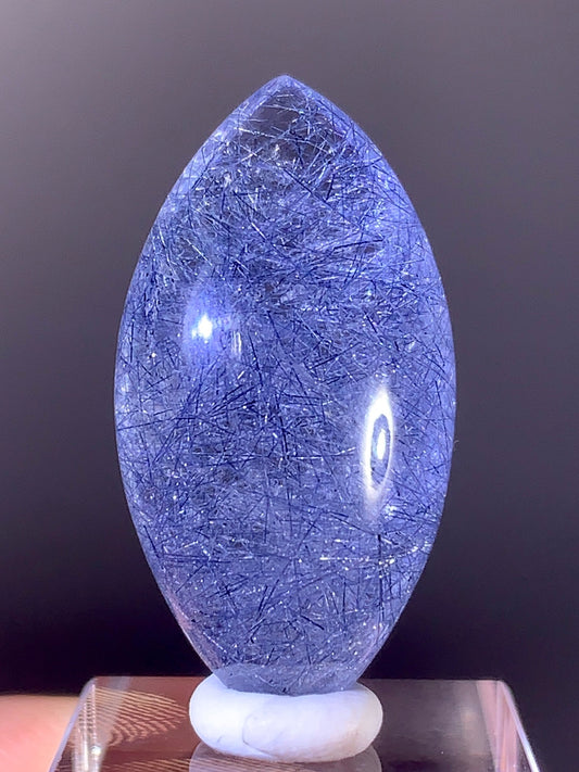 High-Quality Rare Blue Rutile Quartz Polished Cabochon from Brazil
