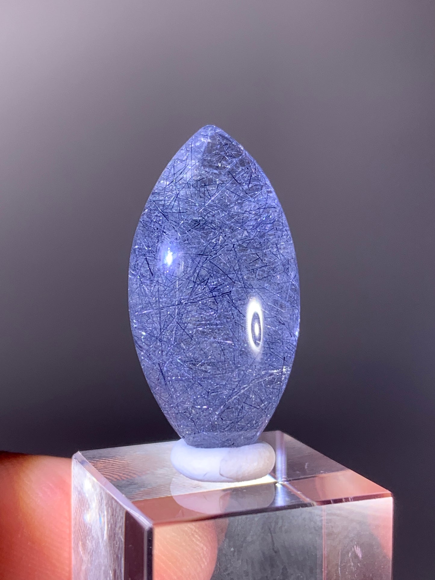 High-Quality Rare Blue Rutile Quartz Polished Cabochon from Brazil