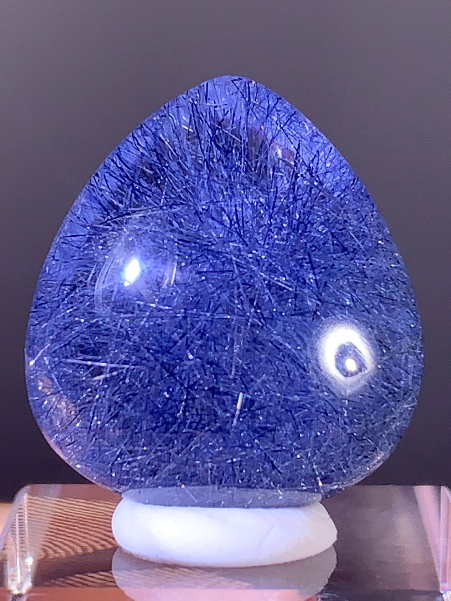 High-Quality Rare Deep Blue Rutile Quartz Polished Cabochon from Brazil