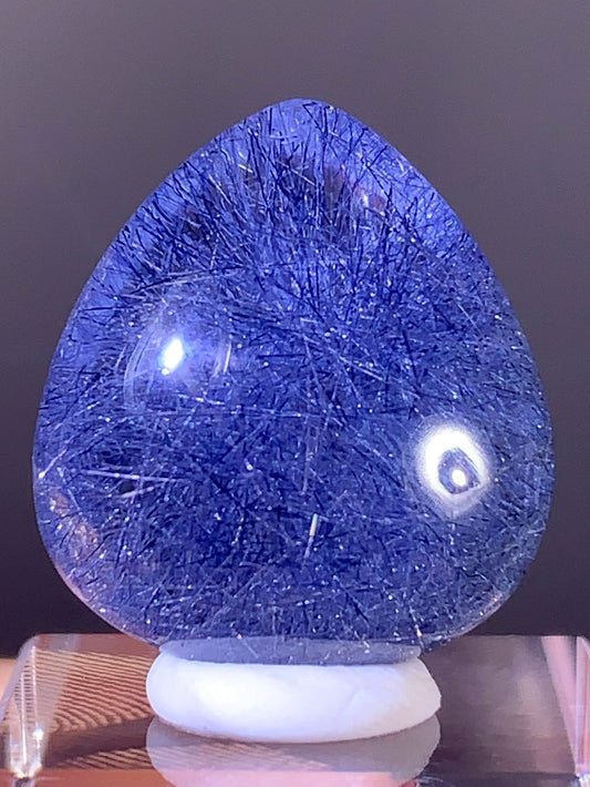 High-Quality Rare Deep Blue Rutile Quartz Polished Cabochon from Brazil