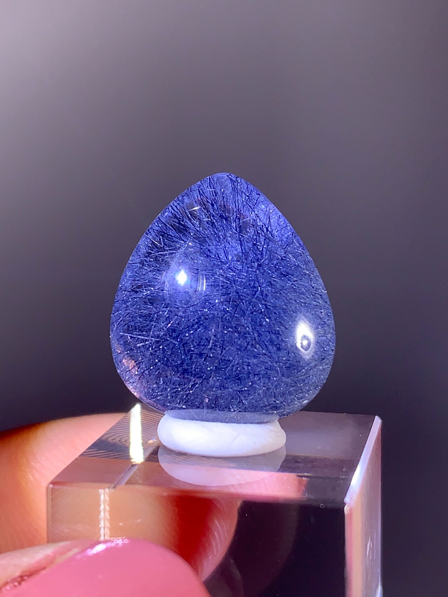 High-Quality Rare Deep Blue Rutile Quartz Polished Cabochon from Brazil