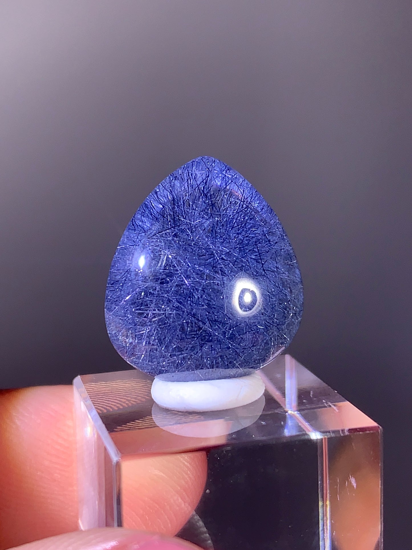 High-Quality Rare Deep Blue Rutile Quartz Polished Cabochon from Brazil