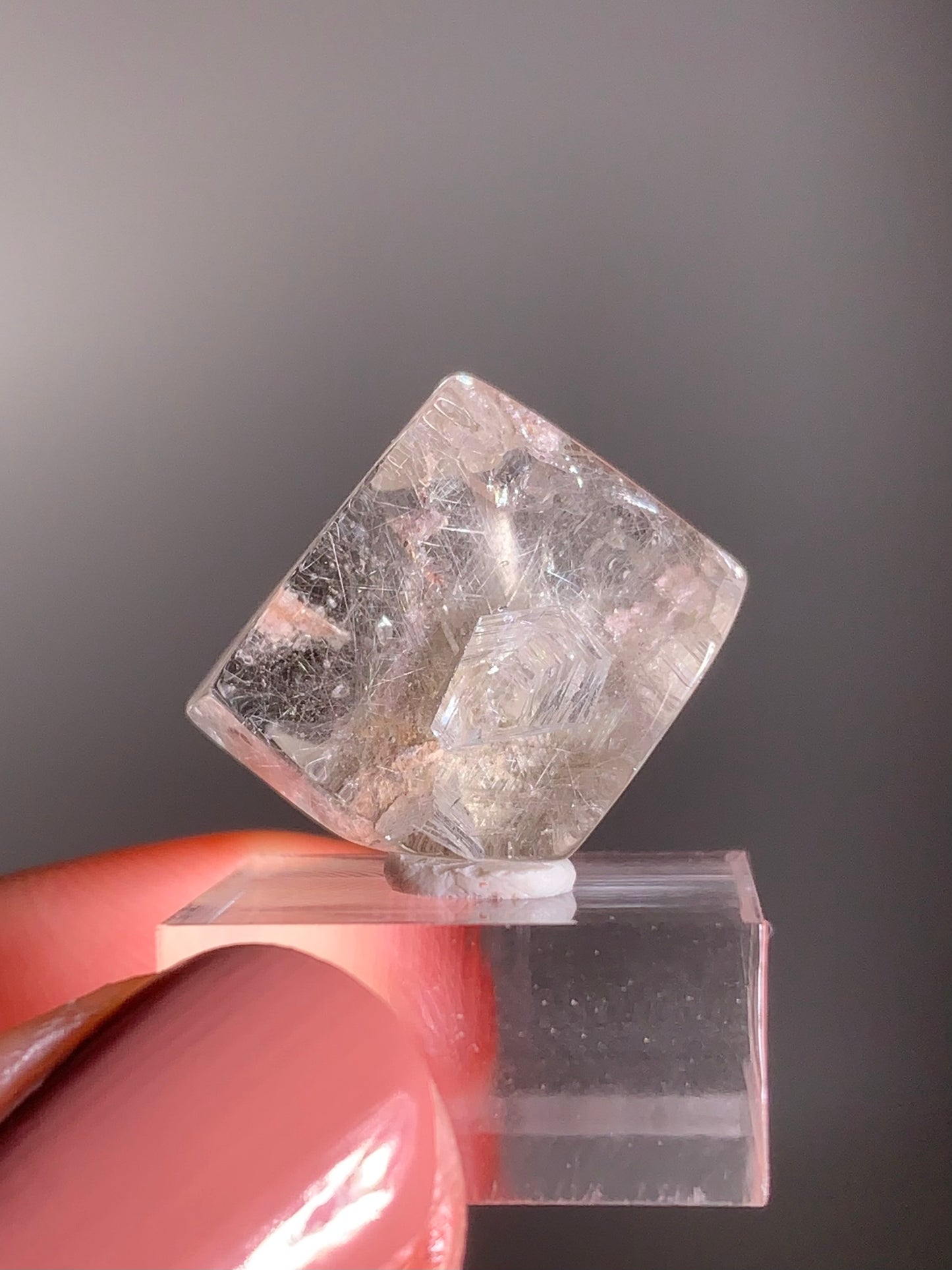 Madagascar Polished Champagne Gold Rutile with Quartz-in-Quartz and Pink Lodolite Inclusion