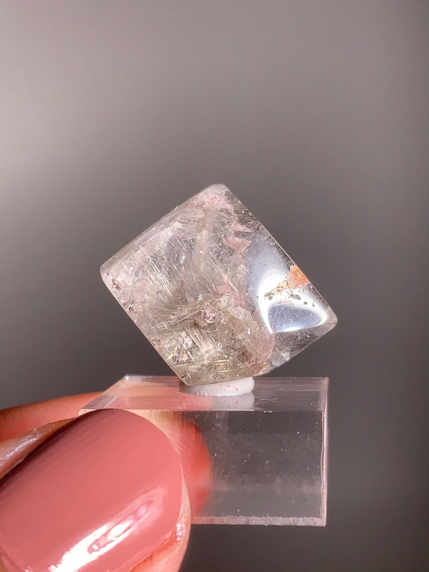 Madagascar Polished Champagne Gold Rutile with Quartz-in-Quartz and Pink Lodolite Inclusion