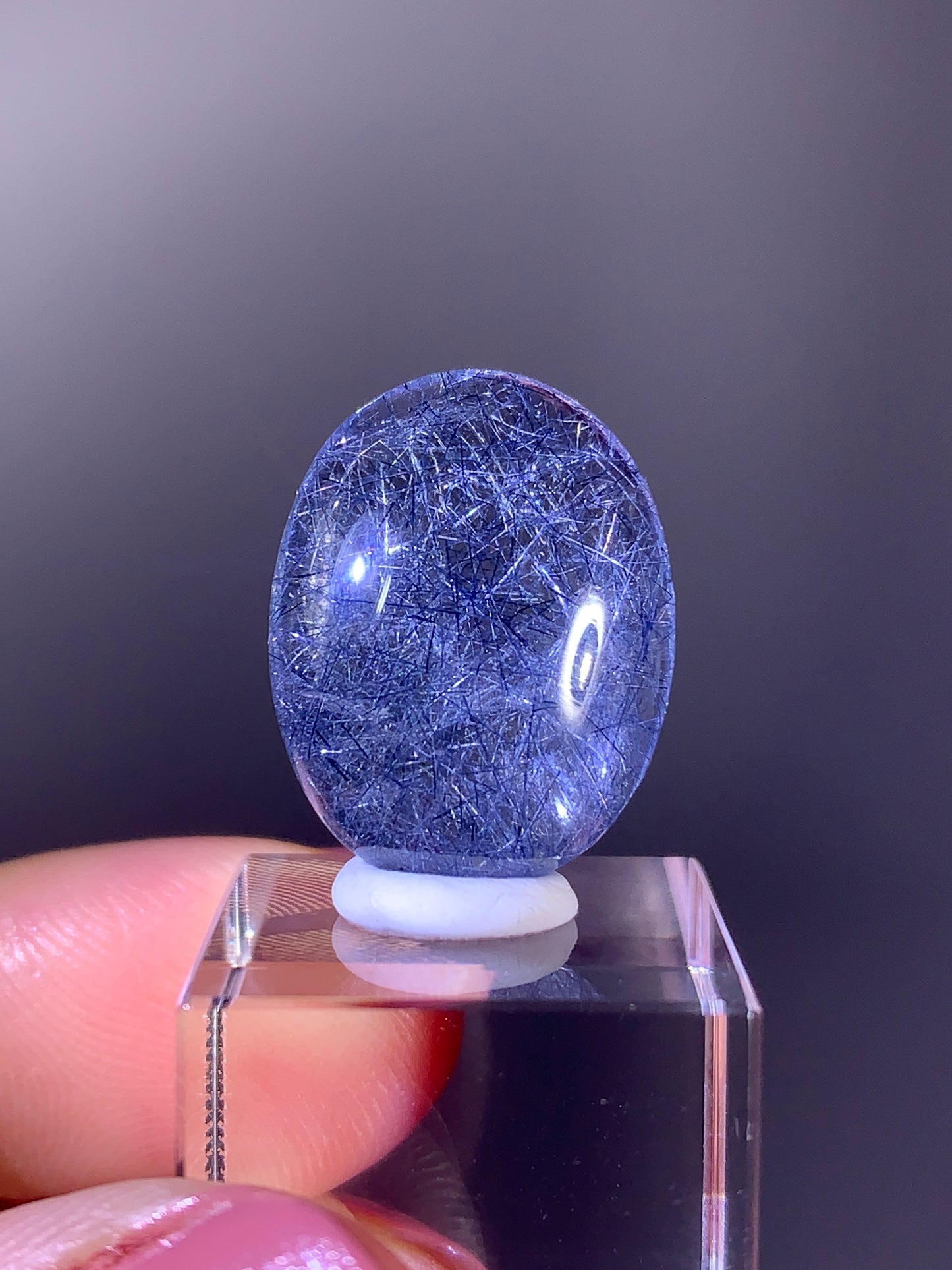 High-Quality Rare Deep Blue Rutile Quartz Polished Cabochon from Brazil