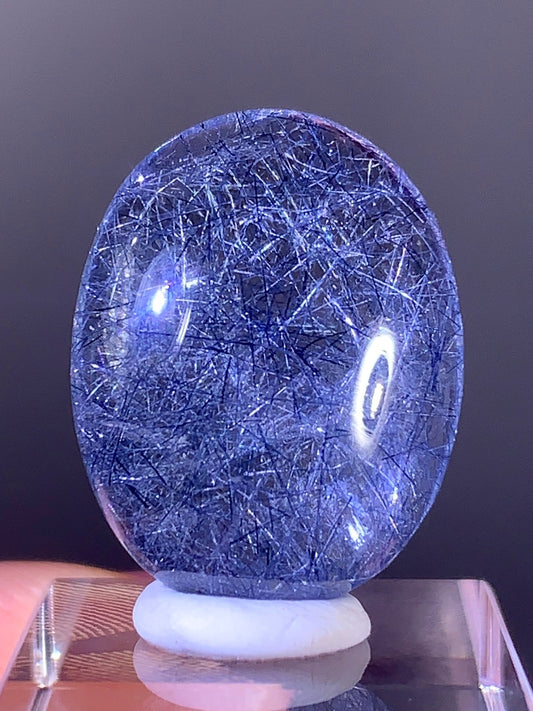 High-Quality Rare Deep Blue Rutile Quartz Polished Cabochon from Brazil