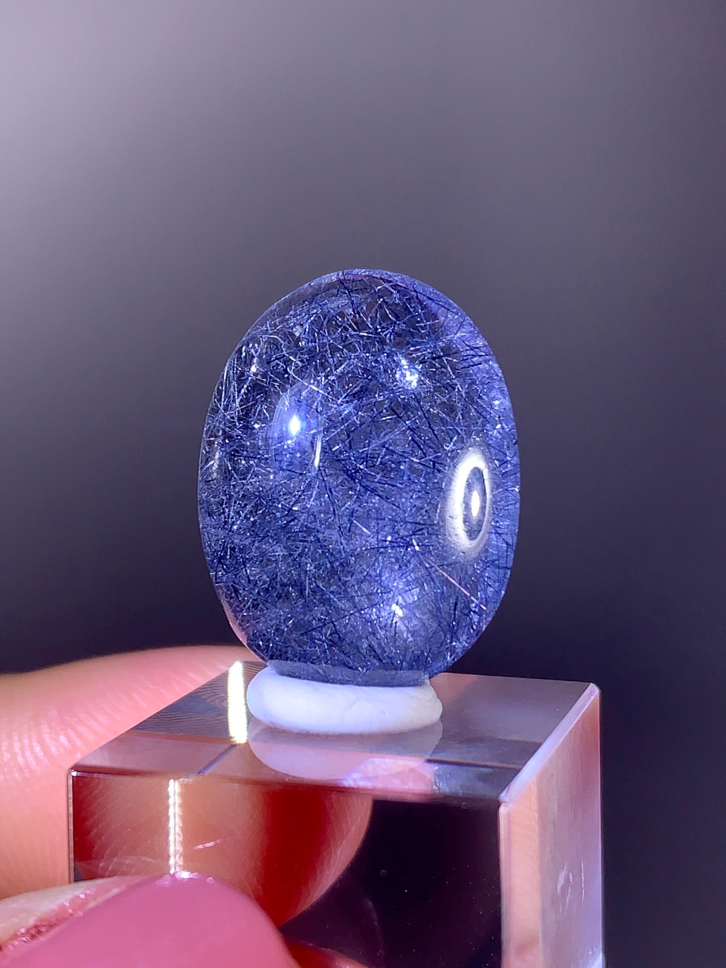 High-Quality Rare Deep Blue Rutile Quartz Polished Cabochon from Brazil