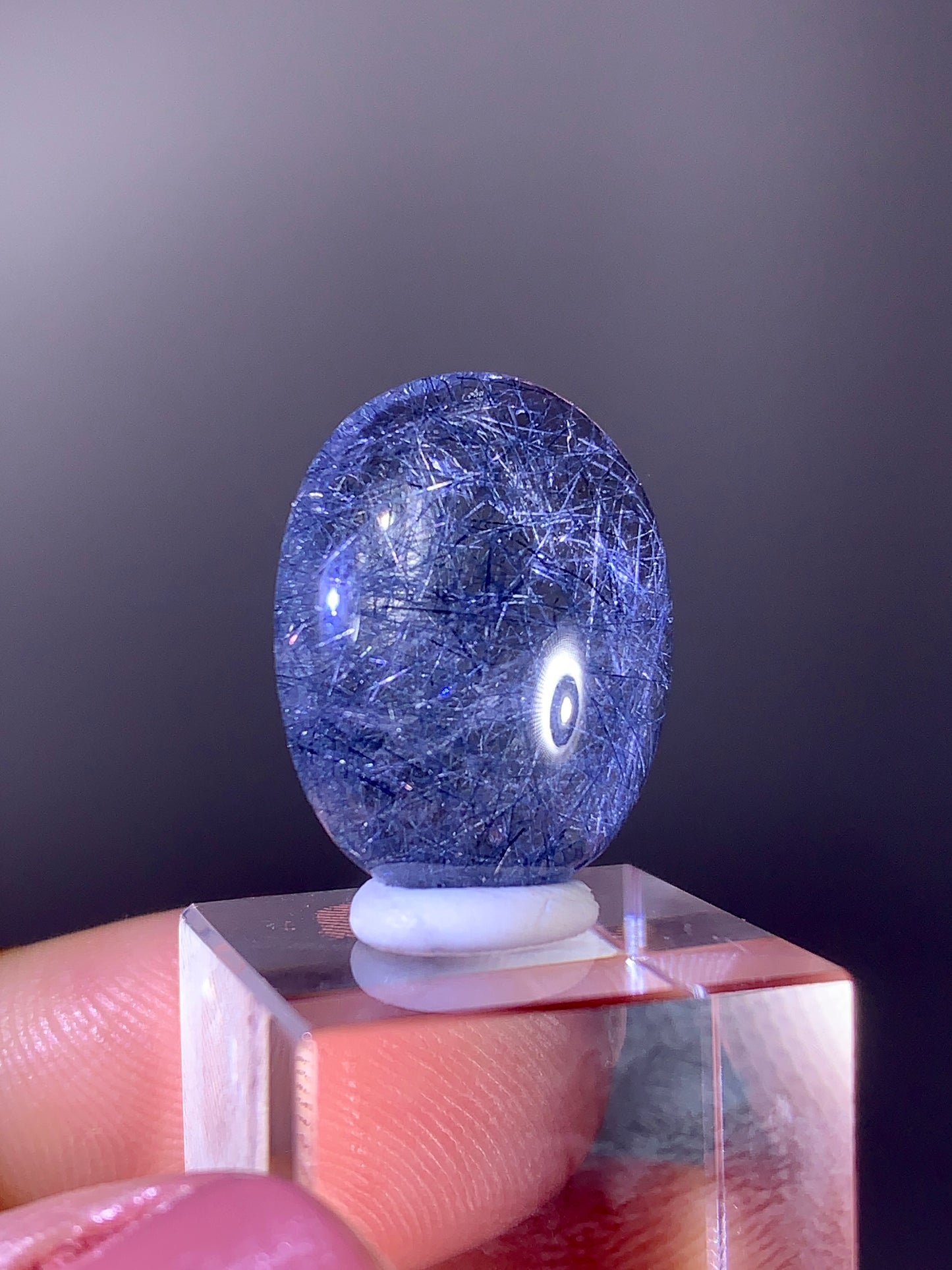 High-Quality Rare Deep Blue Rutile Quartz Polished Cabochon from Brazil