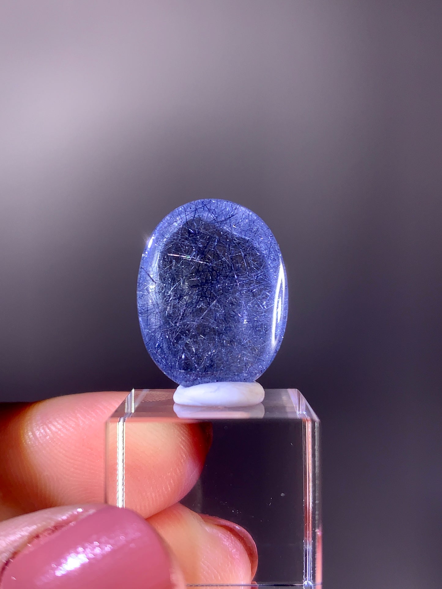 High-Quality Rare Deep Blue Rutile Quartz Polished Cabochon from Brazil