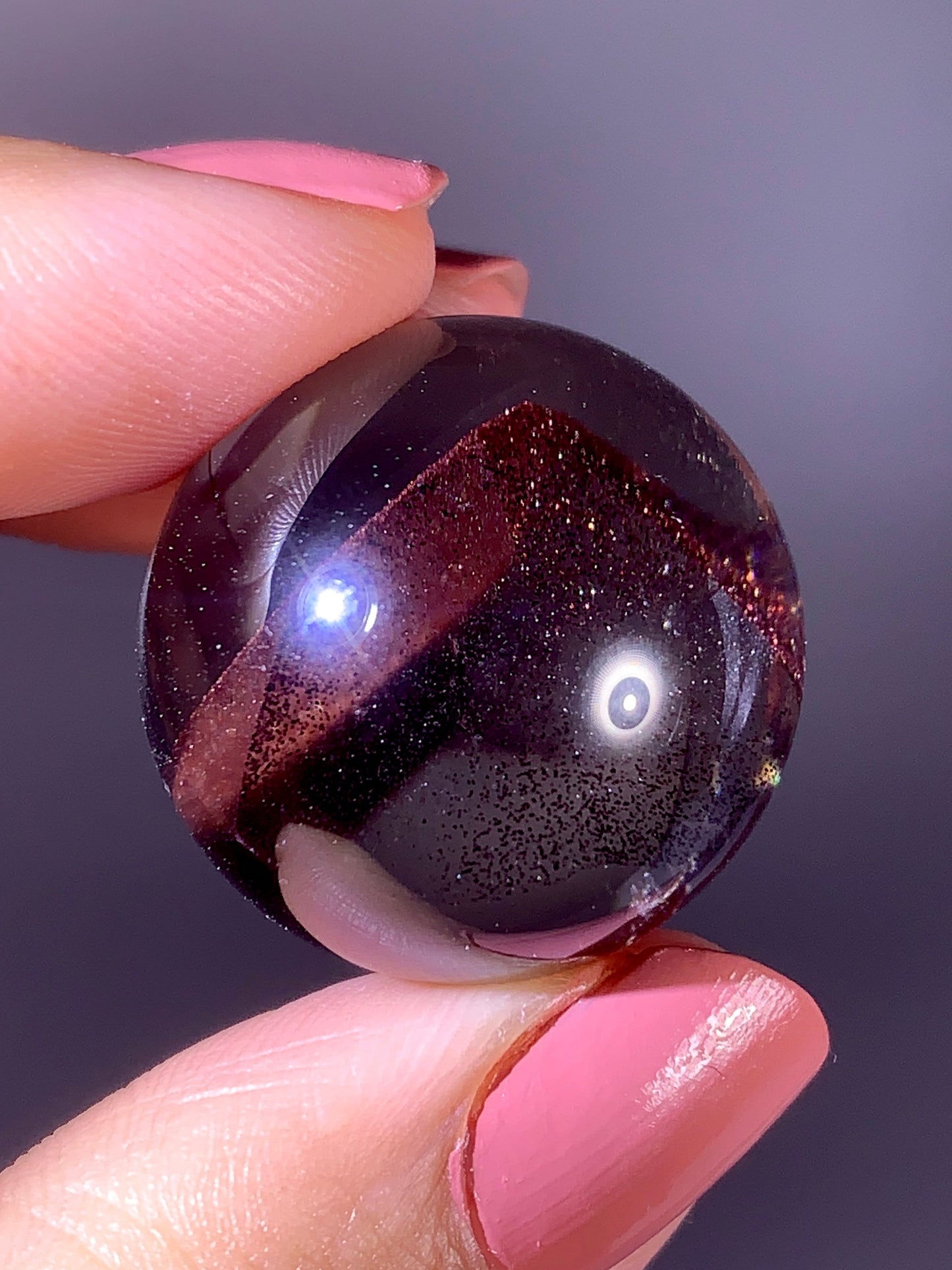 Collector’s Piece Rare Wine-Red Glittery Sand Hematite Phantom Quartz Sphere from Madagascar