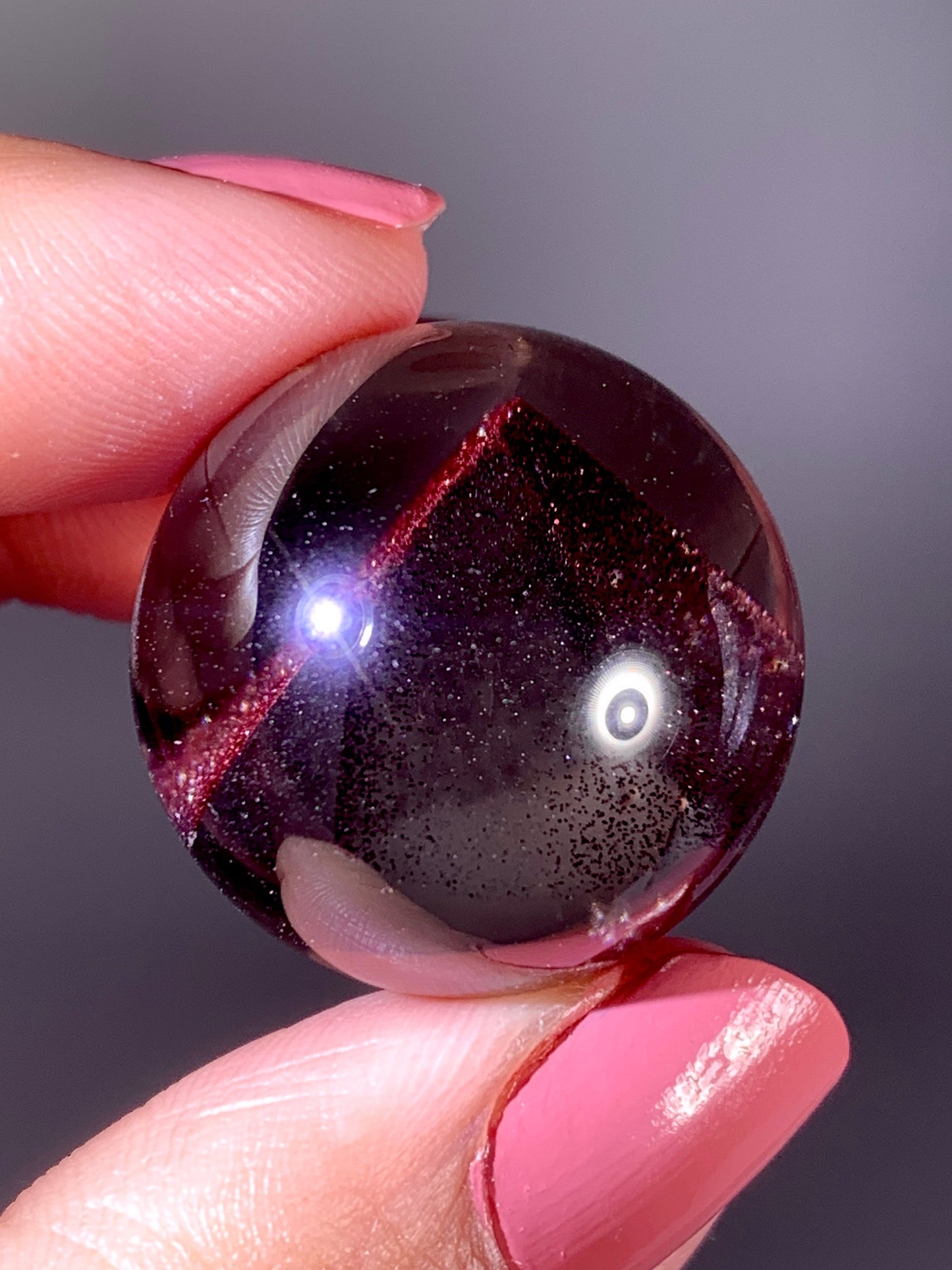 Collector’s Piece Rare Wine-Red Glittery Sand Hematite Phantom Quartz Sphere from Madagascar