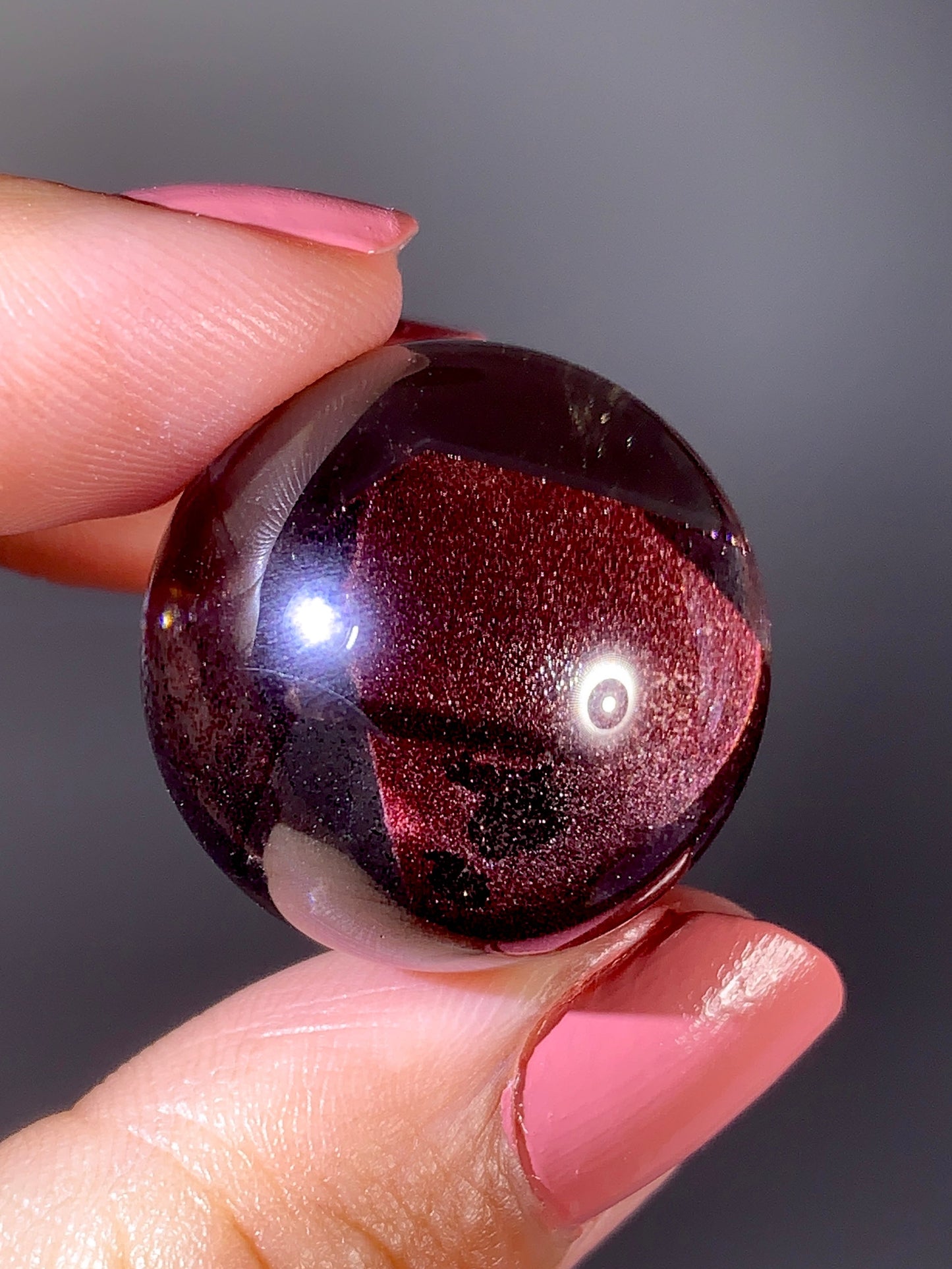 Collector’s Piece Rare Wine-Red Glittery Sand Hematite Phantom Quartz Sphere from Madagascar