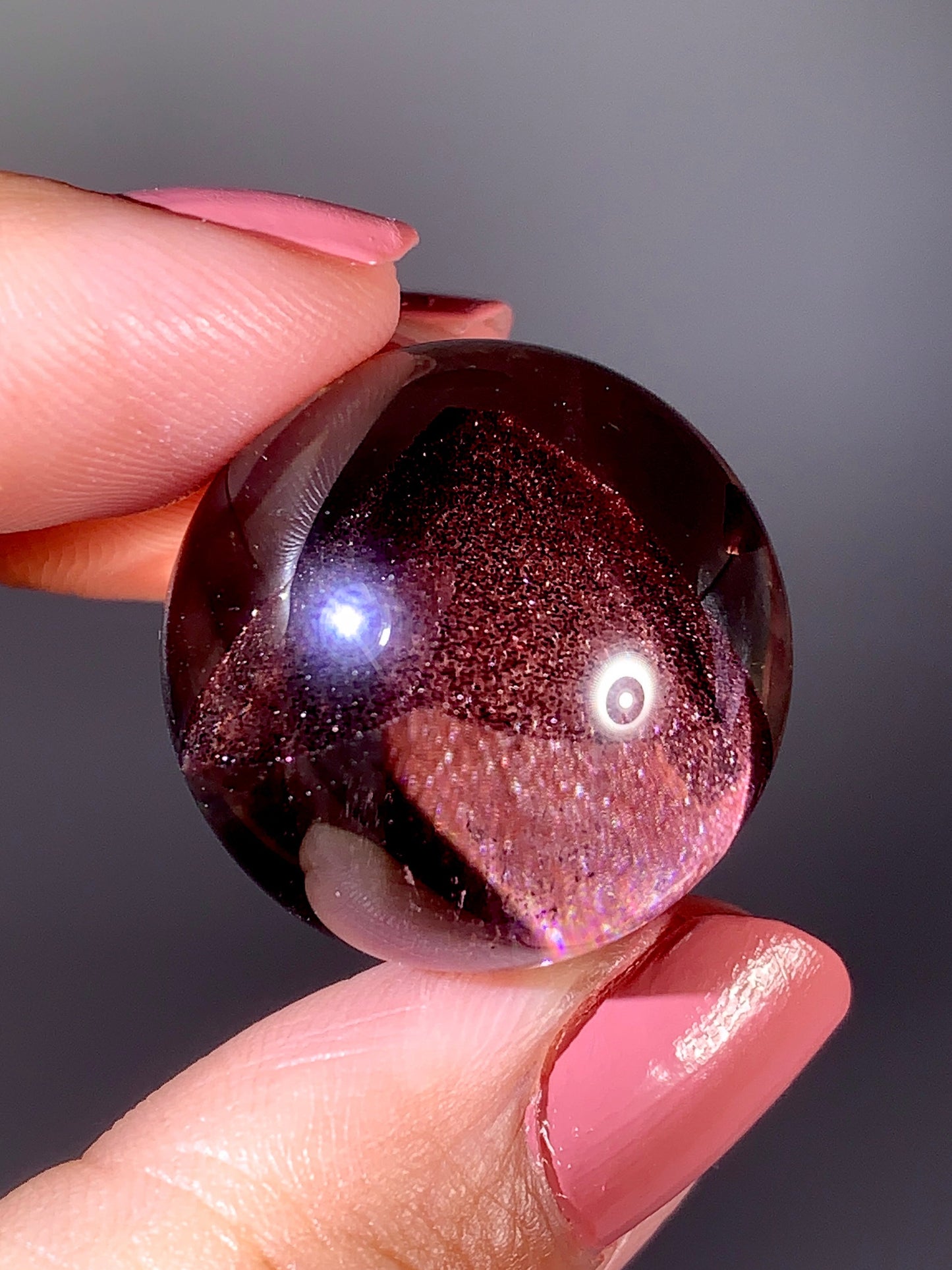Collector’s Piece Rare Wine-Red Glittery Sand Hematite Phantom Quartz Sphere from Madagascar