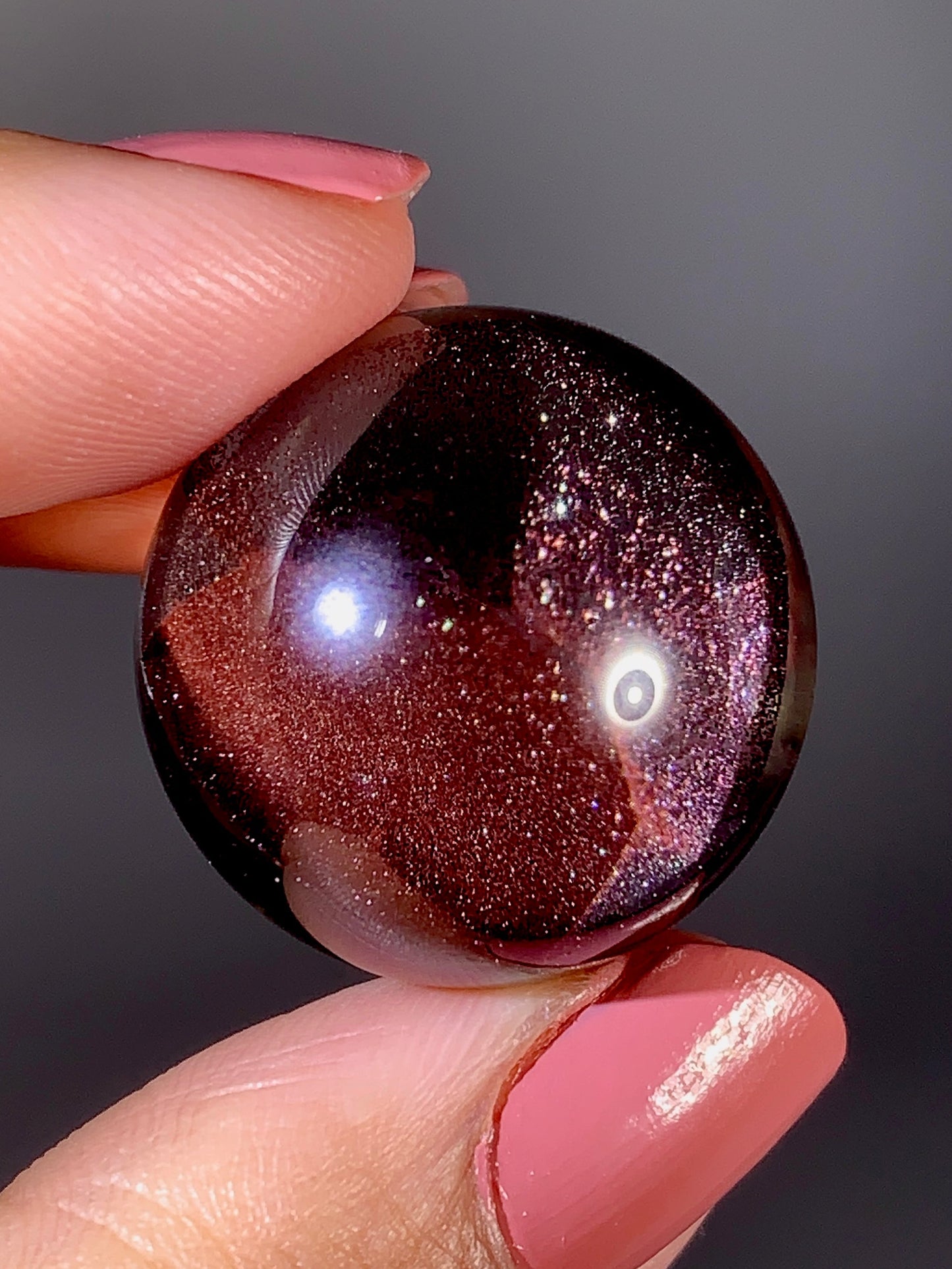 Collector’s Piece Rare Wine-Red Glittery Sand Hematite Phantom Quartz Sphere from Madagascar