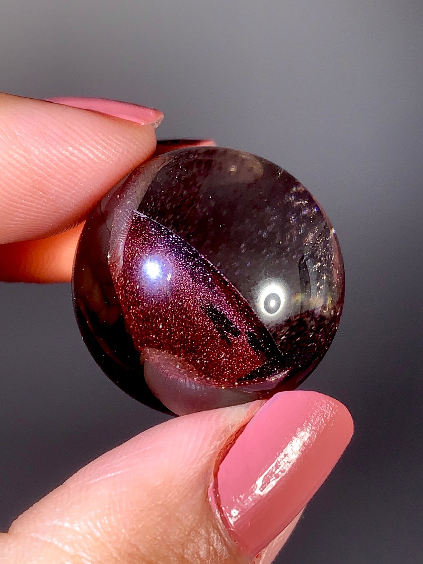 Collector’s Piece Rare Wine-Red Glittery Sand Hematite Phantom Quartz Sphere from Madagascar