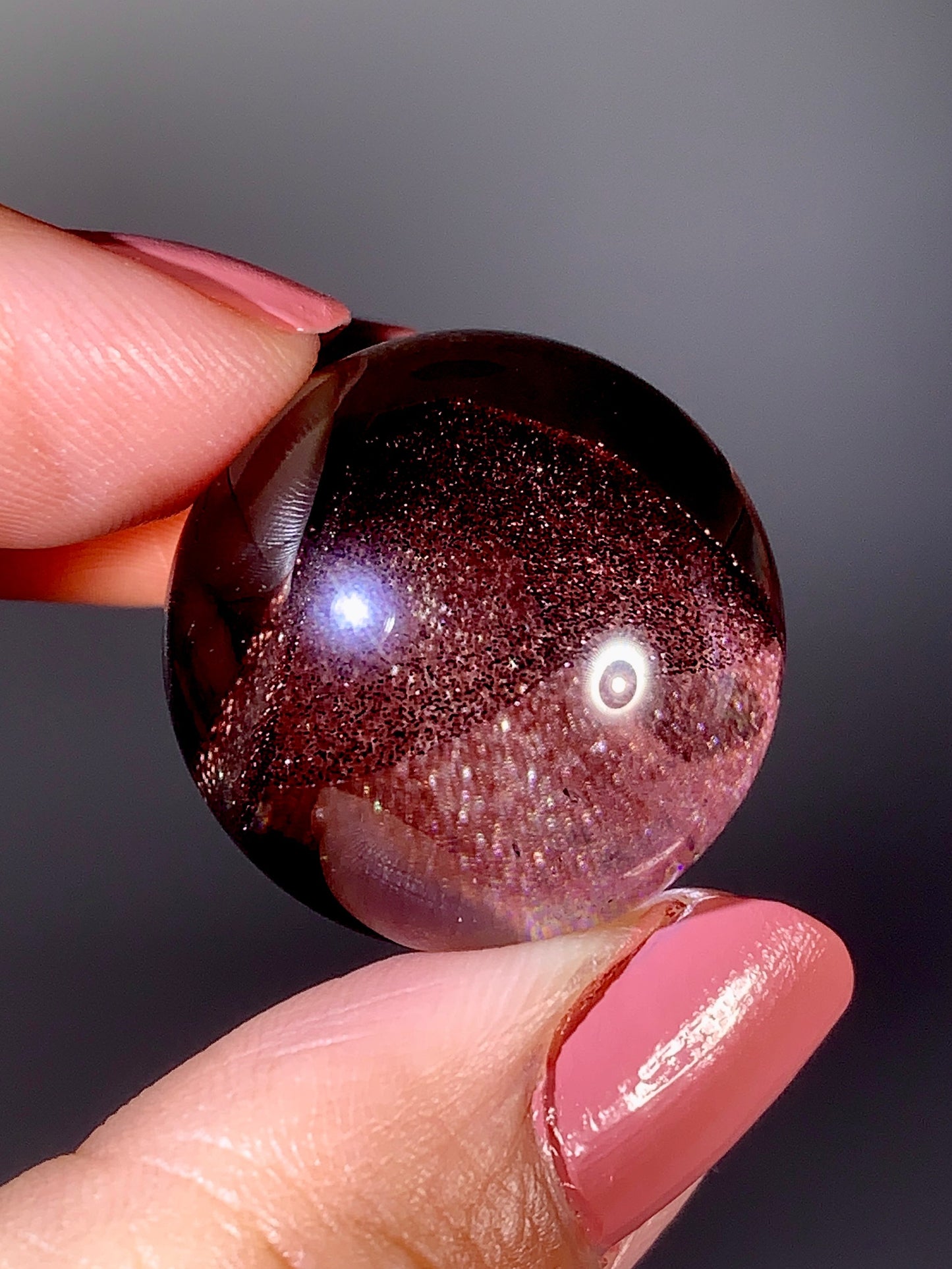 Collector’s Piece Rare Wine-Red Glittery Sand Hematite Phantom Quartz Sphere from Madagascar