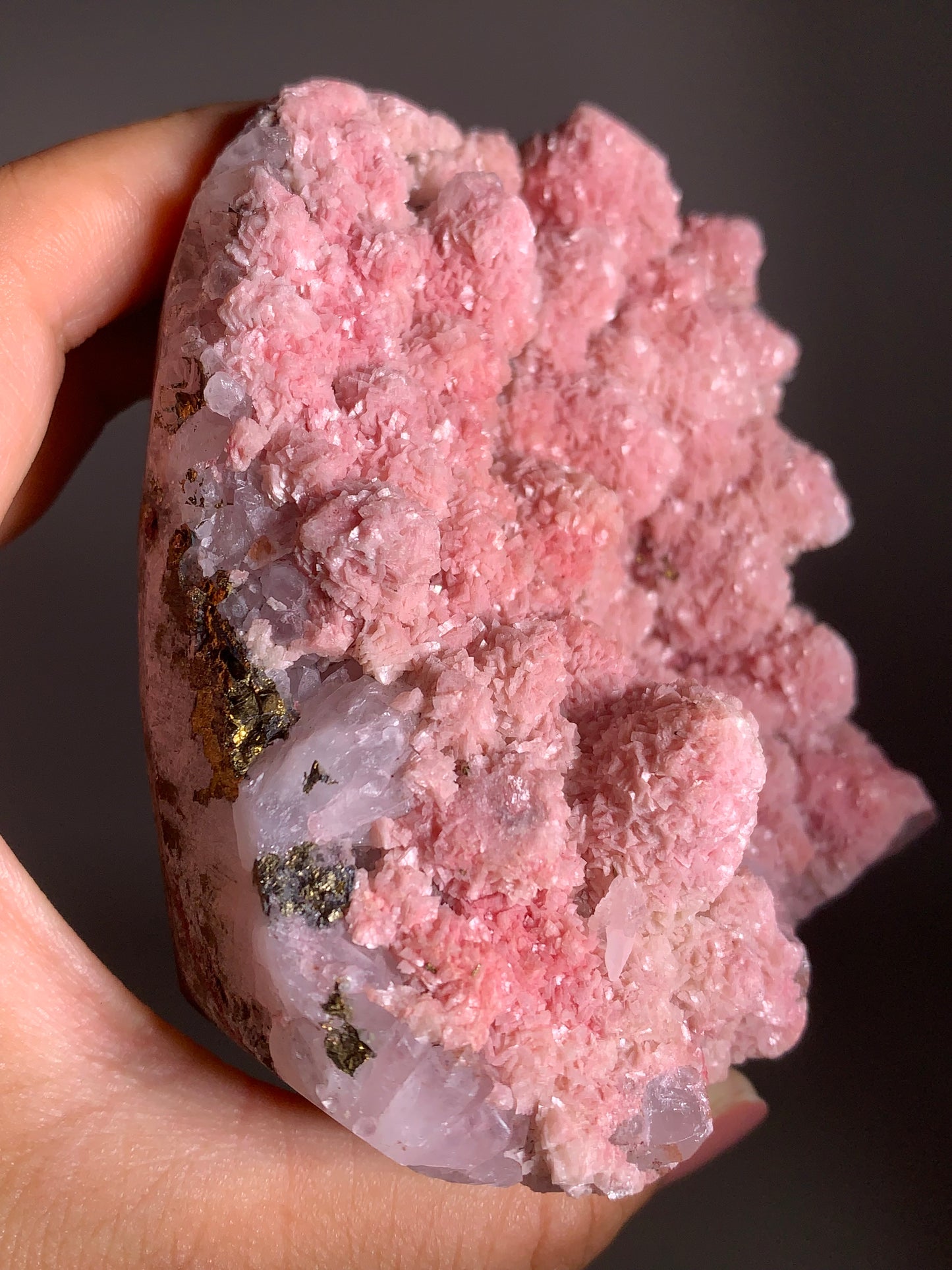 Pink Dolomite on Quartz with Pyrite Sprinkle