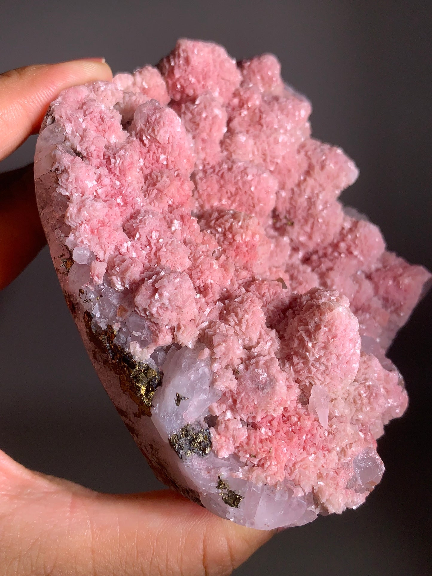 Pink Dolomite on Quartz with Pyrite Sprinkle