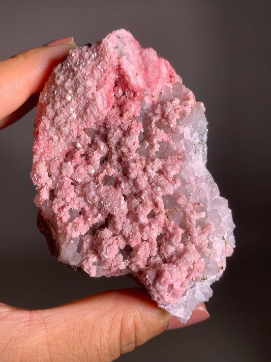 Pink Dolomite on Quartz with Pyrite Sprinkle