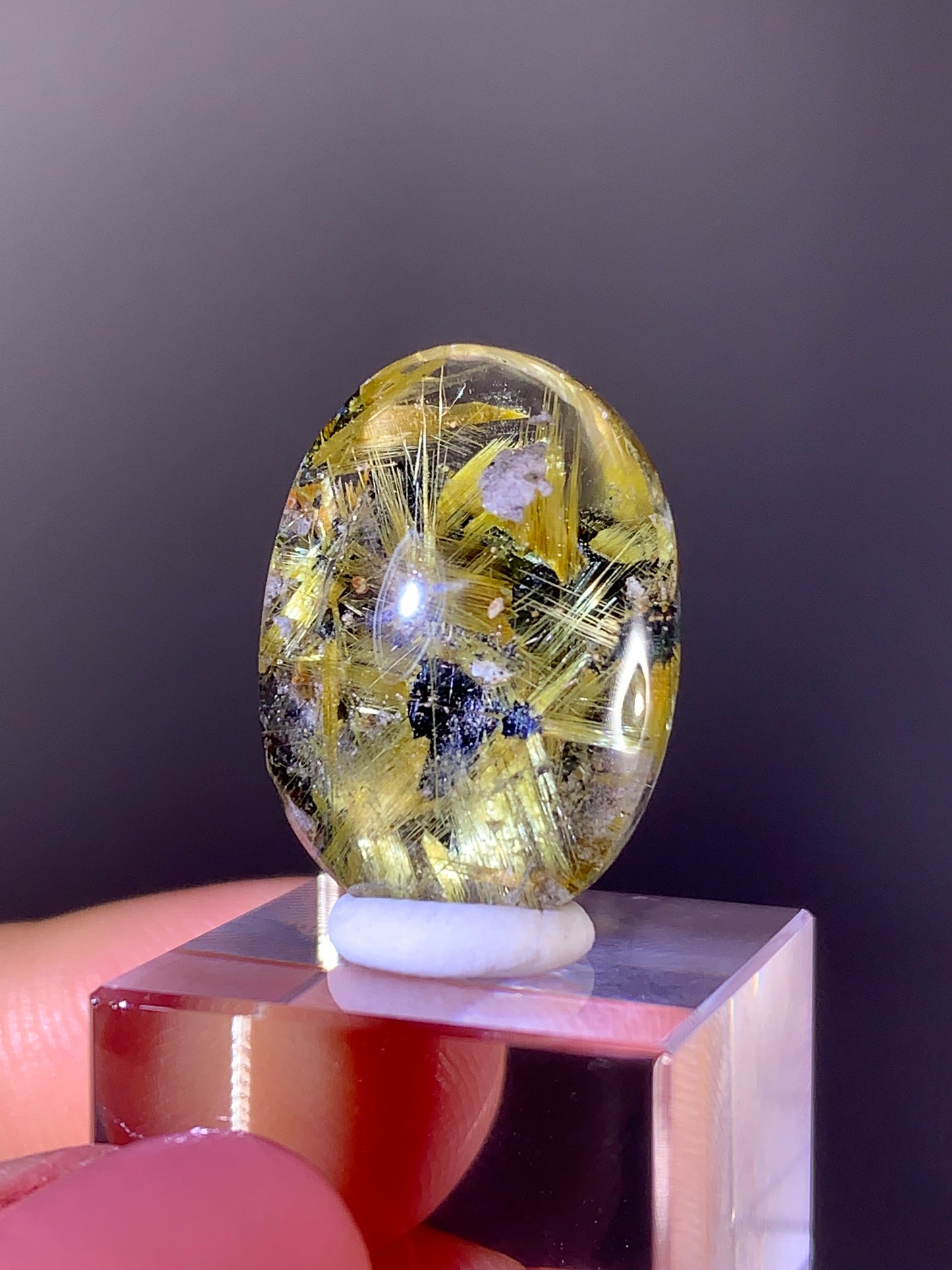High-Quality Novo Horizonte Rutile on Hematite Quartz Polished Cabochon from Brazil