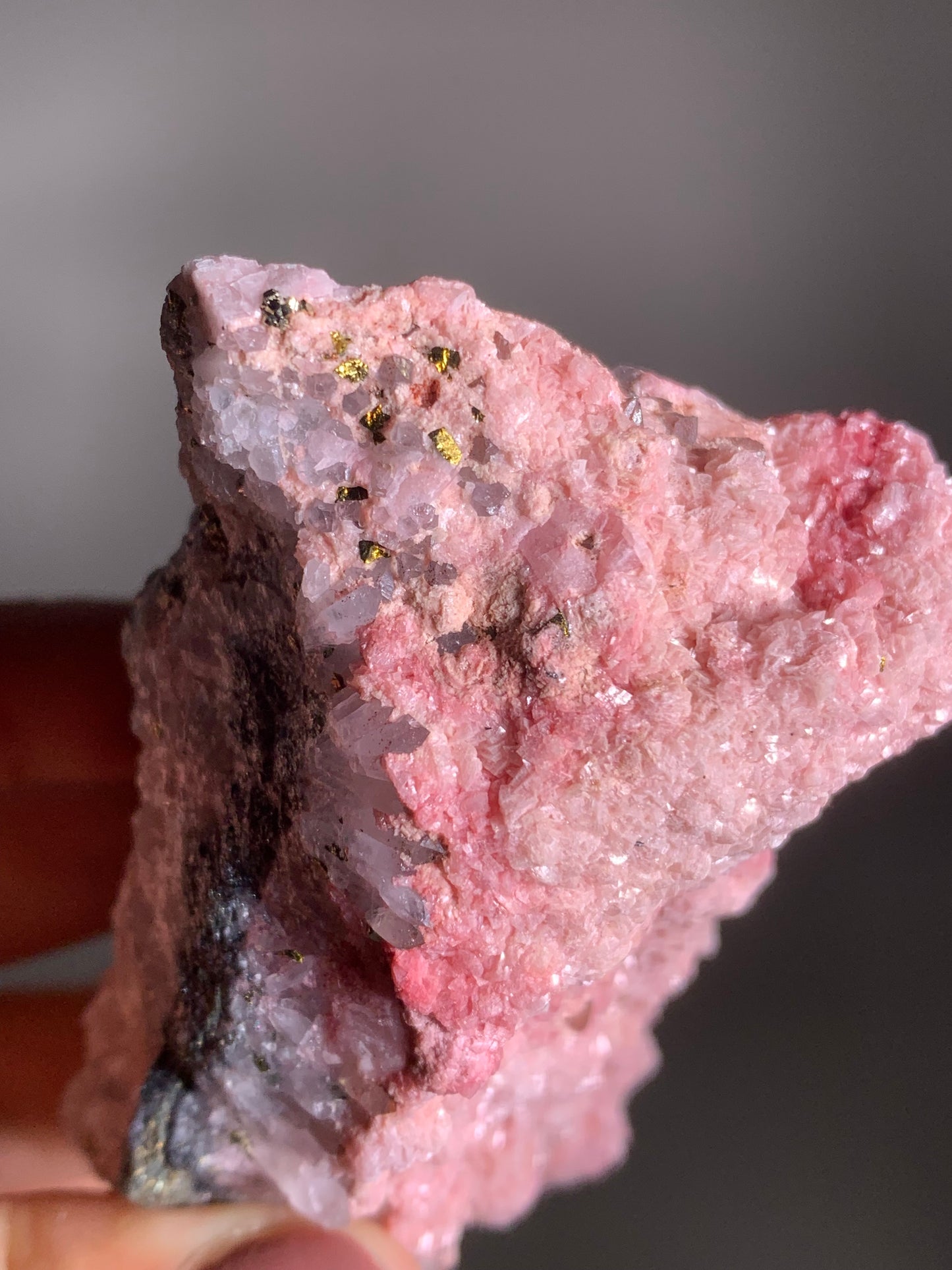 Pink Dolomite on Quartz with Pyrite Sprinkle