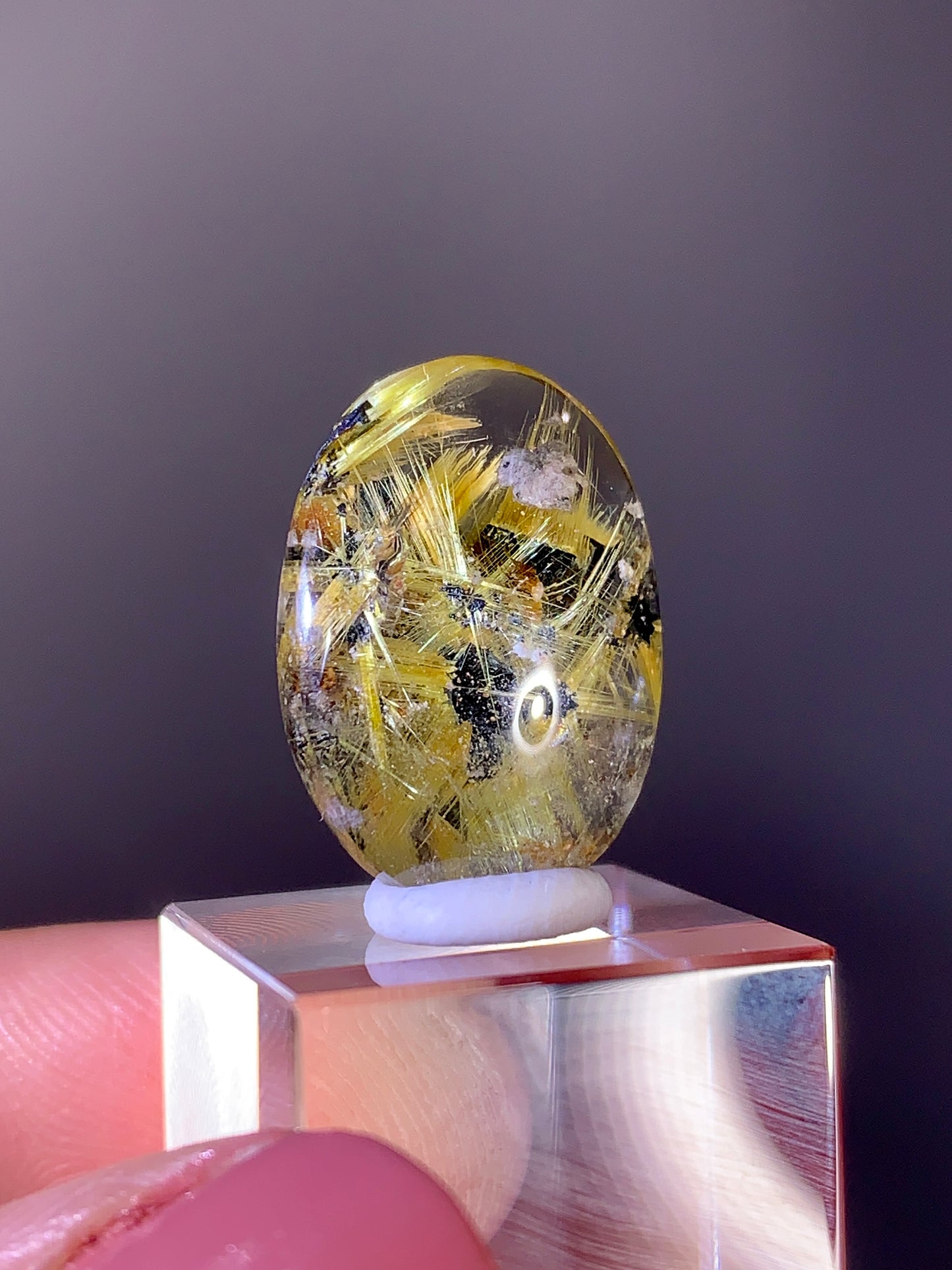 High-Quality Novo Horizonte Rutile on Hematite Quartz Polished Cabochon from Brazil