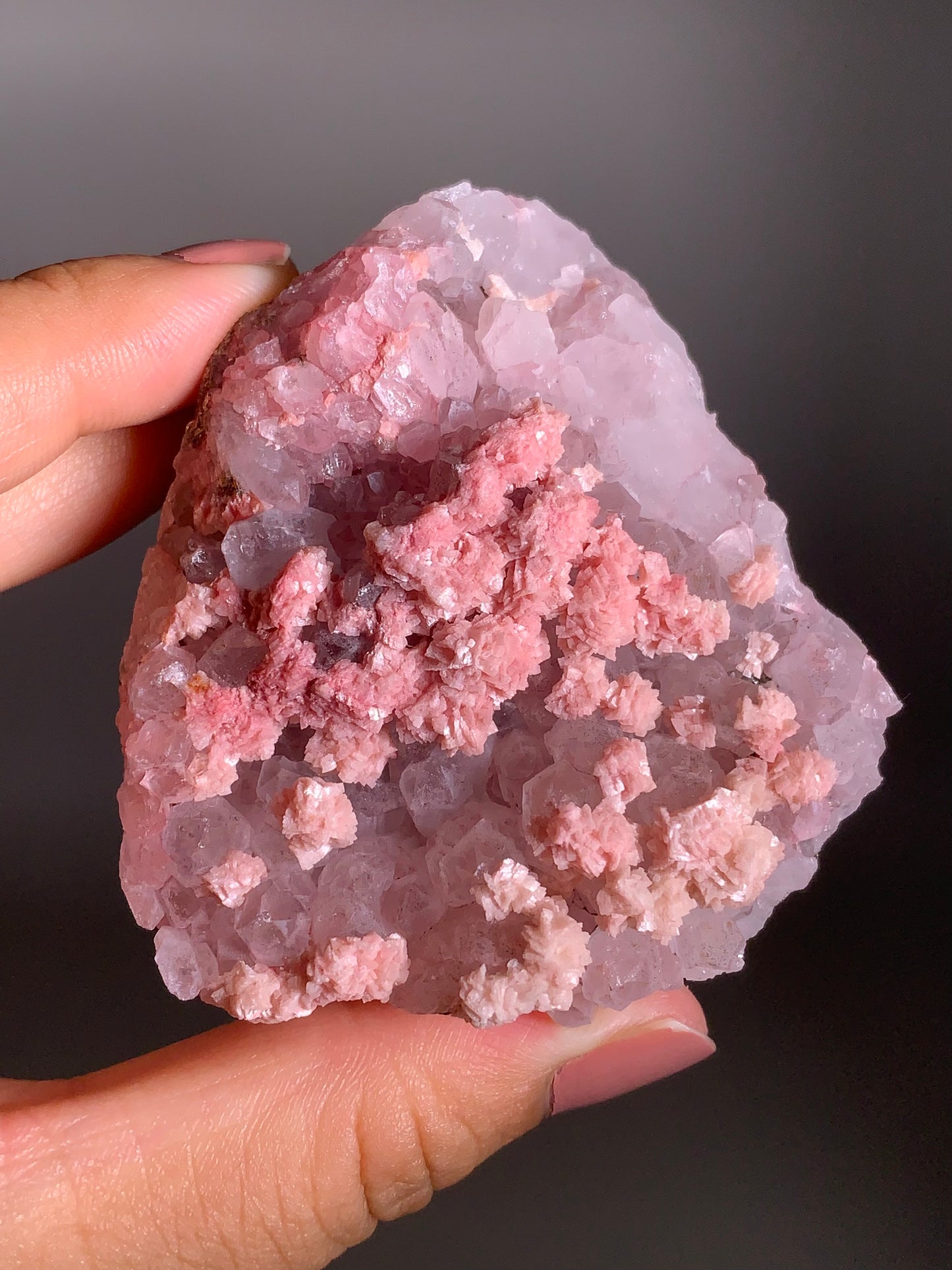 Pink Dolomite on Quartz with Pyrite Sprinkle