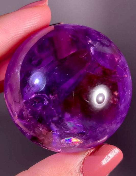 Amethyst Crystal Sphere with Natural Rainbow from Brazil