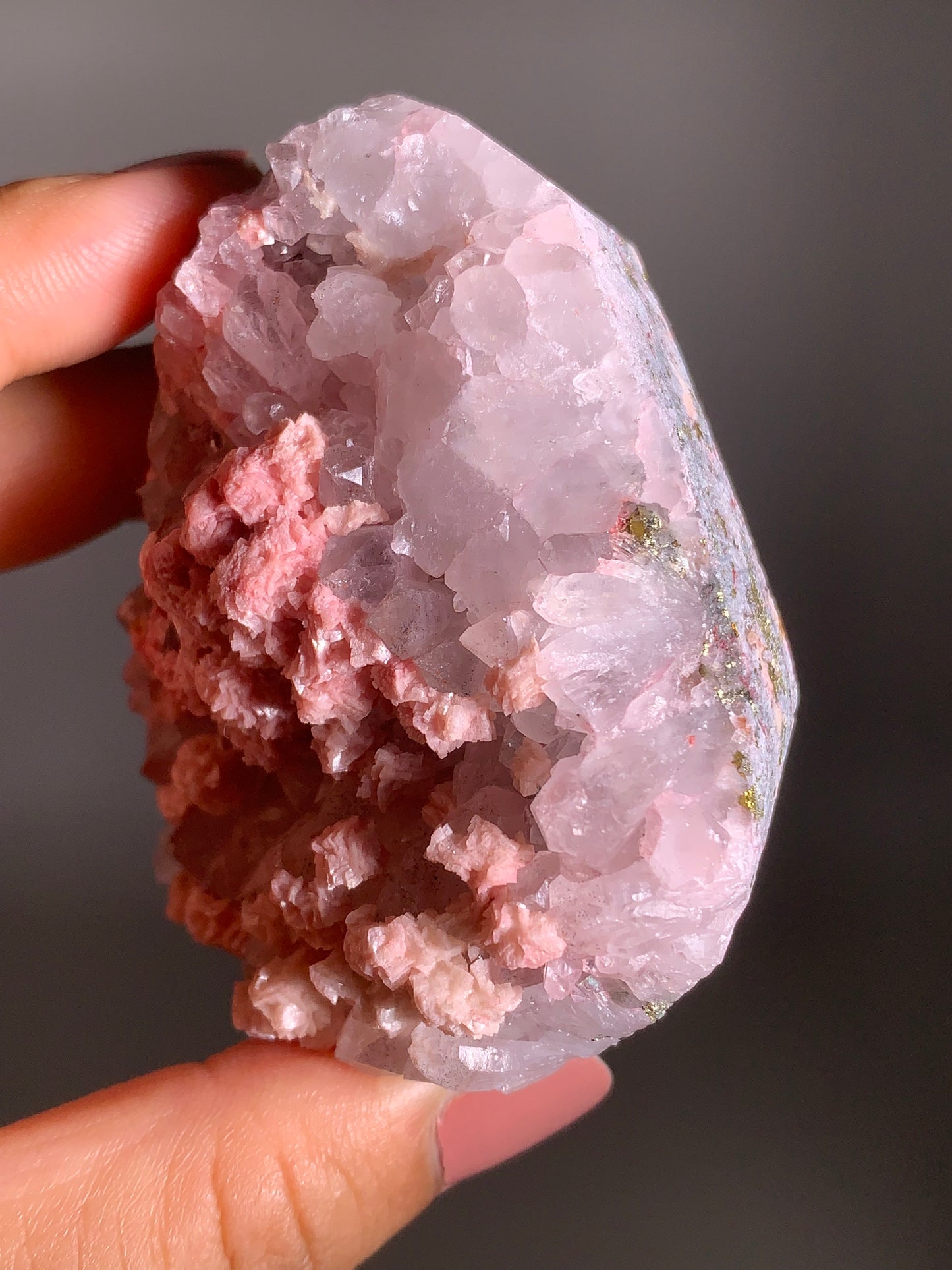 Pink Dolomite on Quartz with Pyrite Sprinkle