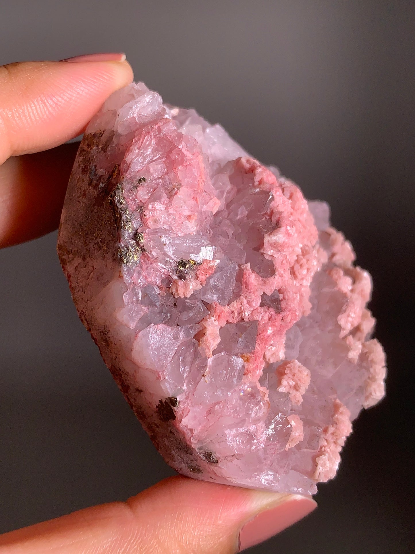 Pink Dolomite on Quartz with Pyrite Sprinkle
