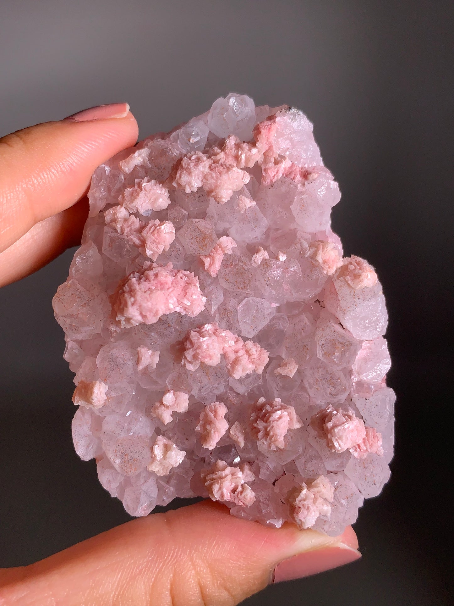 Pink Dolomite on Quartz with Pyrite Sprinkle