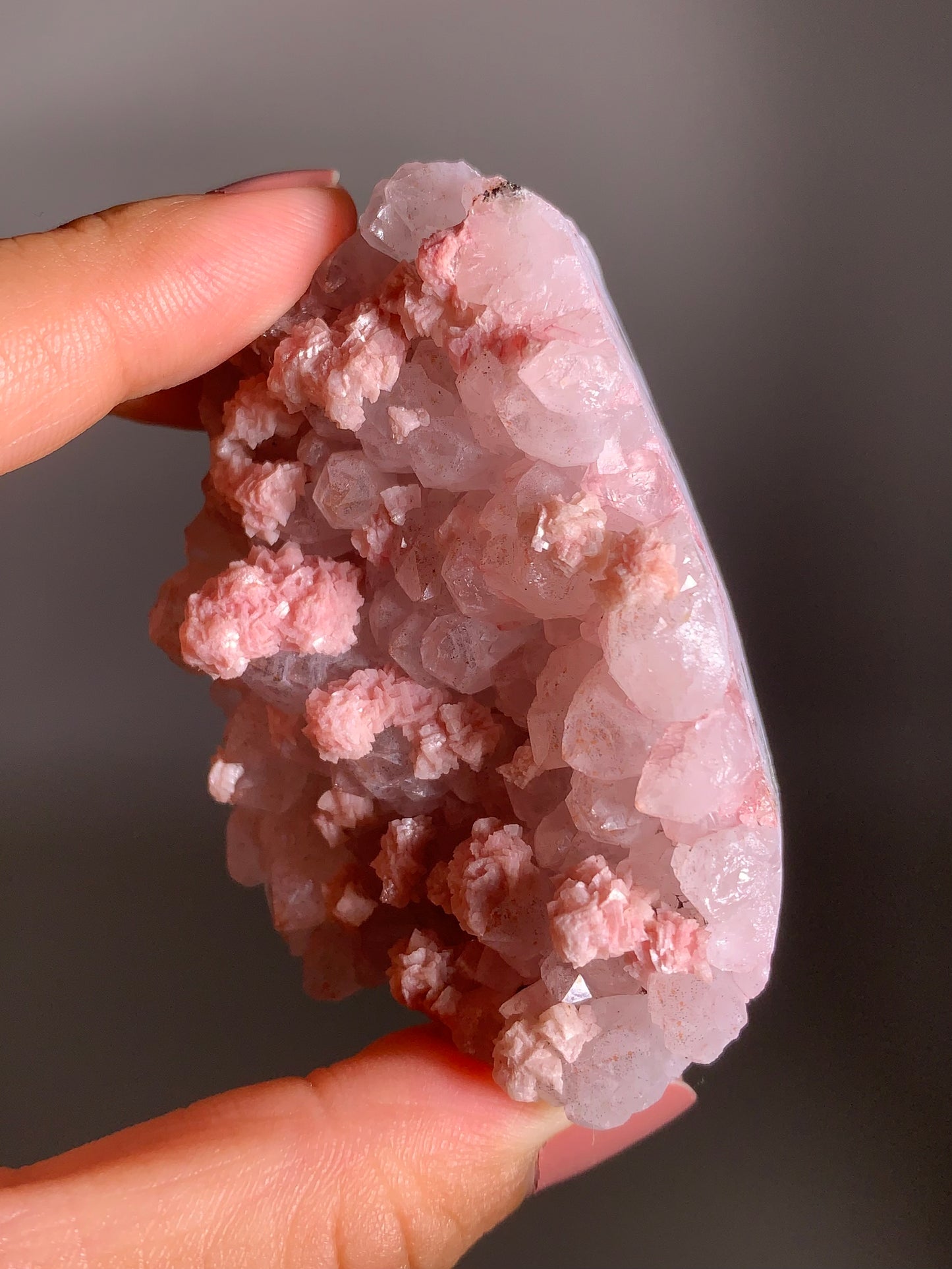 Pink Dolomite on Quartz with Pyrite Sprinkle